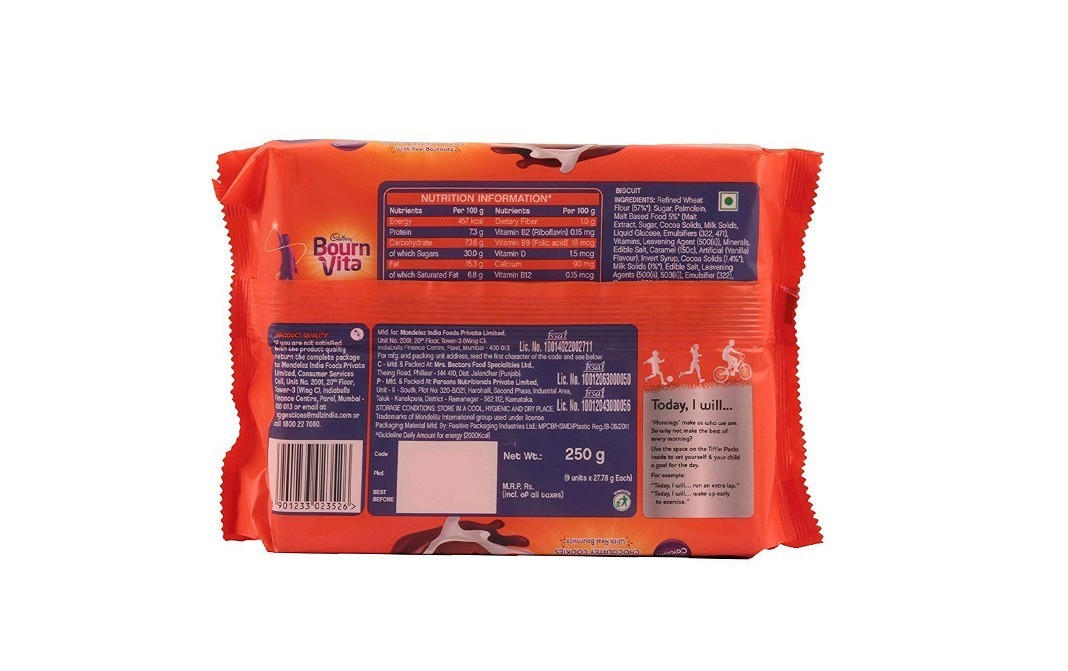 Cadbury Bourn Vita Biscuits 9 Tiffin Packs For Days   Pack  250 grams